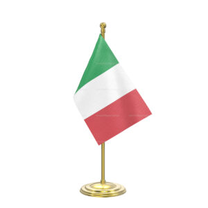 Italy Table Flag with Gold Coated Plastic Pole & Round Base - Table Miniature Flag