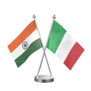 Italy and India Cross Desk Flag with Stainless Steel Base and Pole