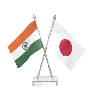 Japan and India Cross Desk Flag with Stainless Steel pole and transparent acrylic