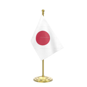 Japan Table Flag with Gold Coated Plastic Pole & Round Base - Table Miniature Flag