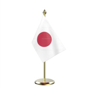 Japan Table Miniature Flag With Brass Base And Brass Pole