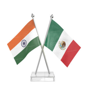 Mexico and India Cross Desk Flag with Stainless Steel pole and transparent acrylic