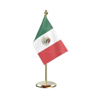 Mexico Table Miniature Flag With Brass Base And Brass Pole
