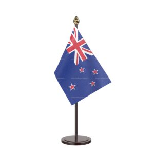 New Zealand Table Desk Miniature Flag With Black Acrylic Base and Pipe