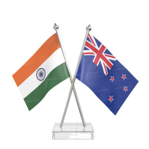 New Zealand and India Cross Desk Flag with Stainless Steel pole and transparent acrylic