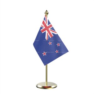 New Zealand Table Miniature Flag With Brass Base And Brass Pole