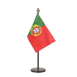 Portugal Table Desk Miniature Flag With Black Acrylic Base and Pipe