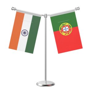 Portugal Y-Shaped Table Flag with Stainless Steel Base and Pole