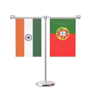 Portugal T-Shaped Table Flag with Stainless Steel Base and Pole