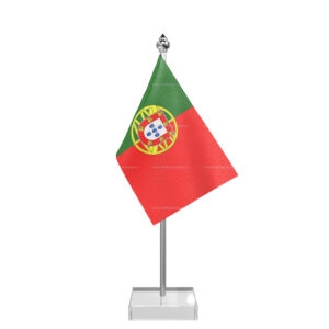 Portugal Table Desk Miniature Flag With Stainless Steel Pole And Transparent Acrylic Base
