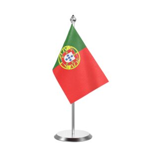 Portugal Desk Flag With Stainless Steel Base And Pole with 4inchx6inch flag