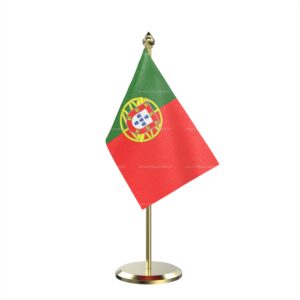 Portugal Table Miniature Flag With Brass Base And Brass Pole