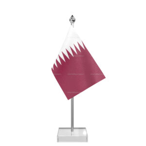 Qatar Table Desk Miniature Flag With Stainless Steel Pole And Transparent Acrylic Base