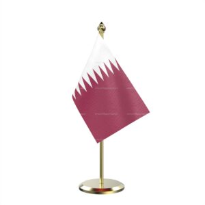 Qatar Table Miniature Flag With Brass Base And Brass Pole