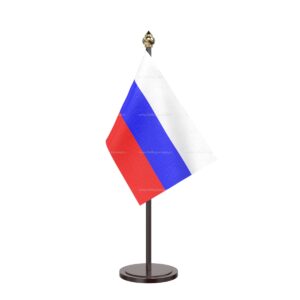 Russia Table Desk Miniature Flag With Black Acrylic Base and Pipe