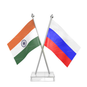 Russia and India Cross Desk Flag with Stainless Steel pole and transparent acrylic