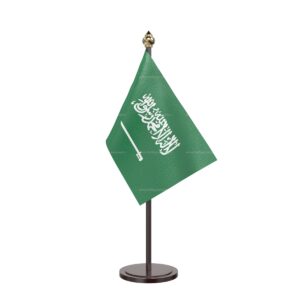 Saudi Arabia Table Desk Miniature Flag With Black Acrylic Base and Pipe