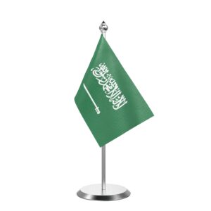 Saudi Arabia Desk Flag With Stainless Steel Base And Pole with 4inchx6inch flag