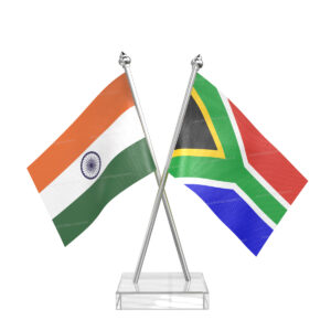South Africa and India Cross Desk Flag with Stainless Steel pole and transparent acrylic