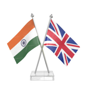 UK and India Cross Desk Flag with Stainless Steel pole and transparent acrylic