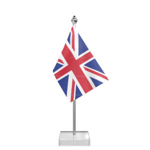 UK Table Desk Miniature Flag With Stainless Steel Pole And Transparent Acrylic Base