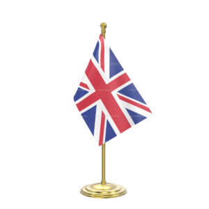UK Table Flag with Gold Coated Plastic Pole & Round Base - Table Miniature Flag