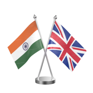 UK and India Cross Desk Flag with Stainless Steel Base and Pole